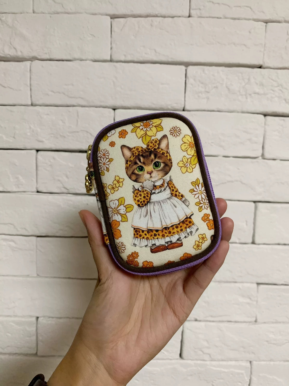Portefeuille zippé imprimé chaton