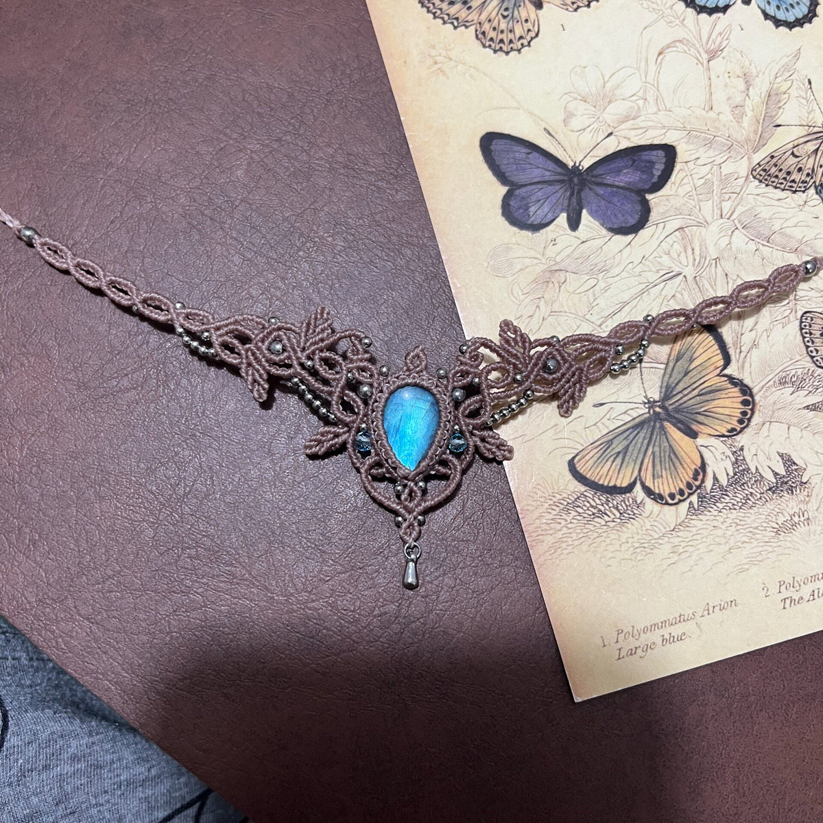 Handwoven Labradorite Macrame Choker Necklace