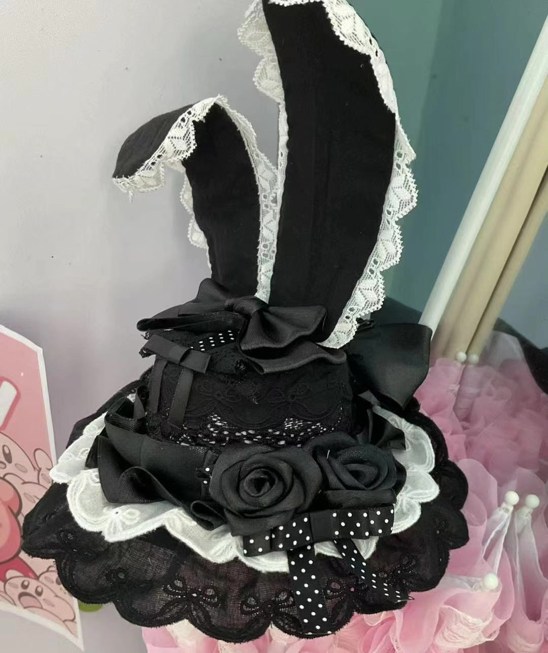 黒うさ耳ミニトップハット レース付き