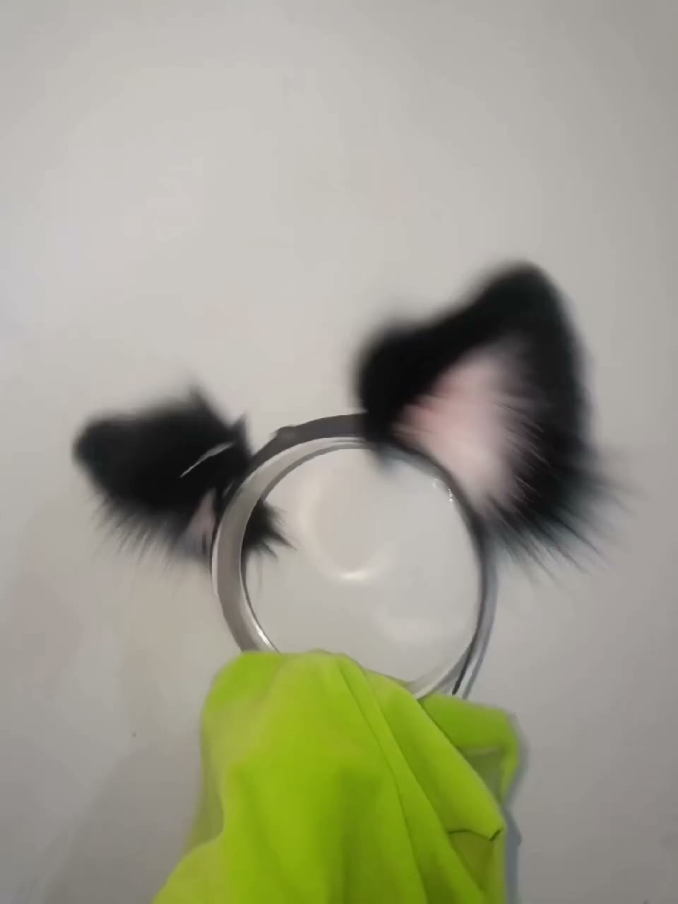 Black Faux Fur Moving Cat Ear Headband