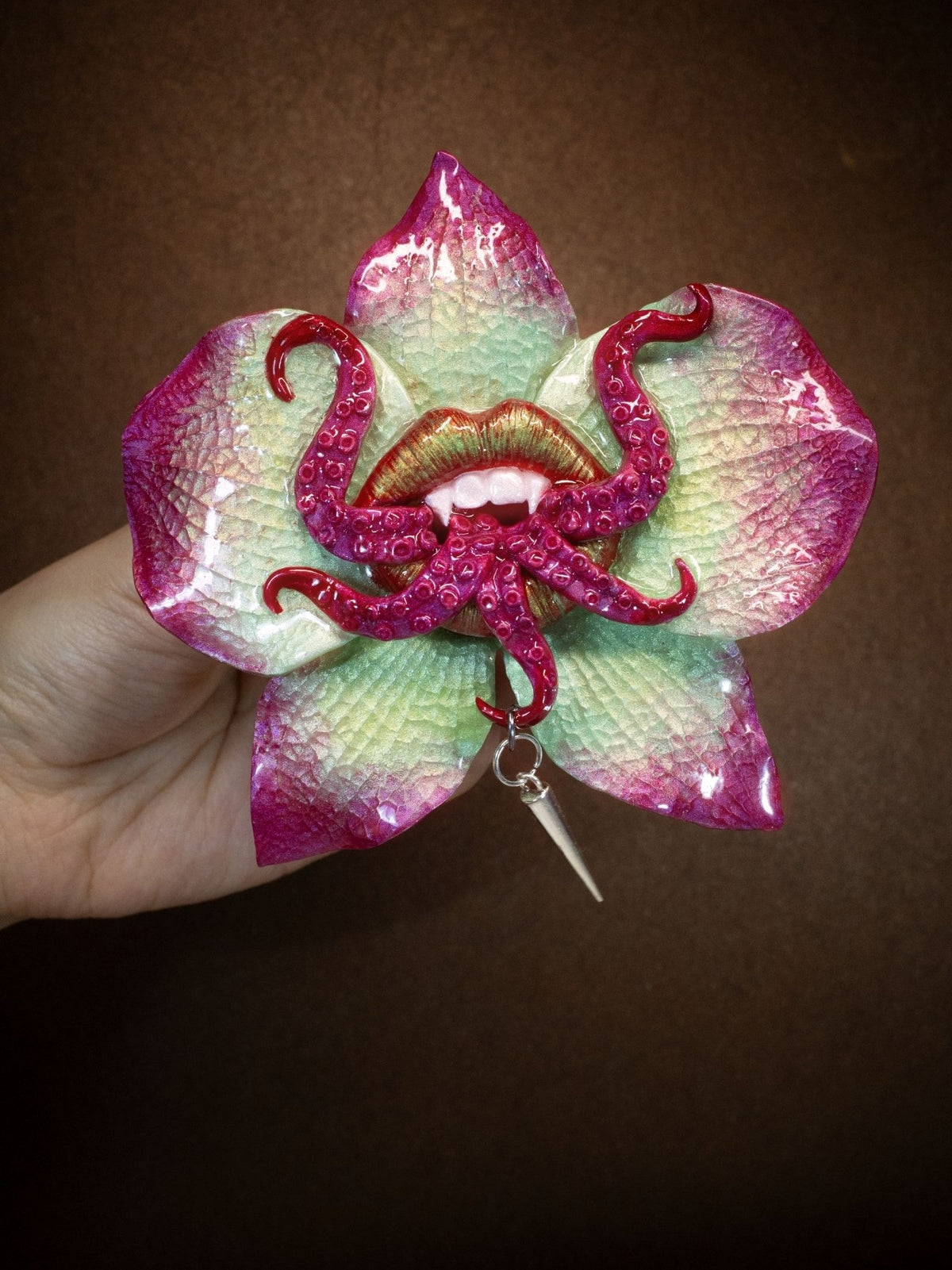 Cthulhu Orchid Lip Tentacle Pendant Clay