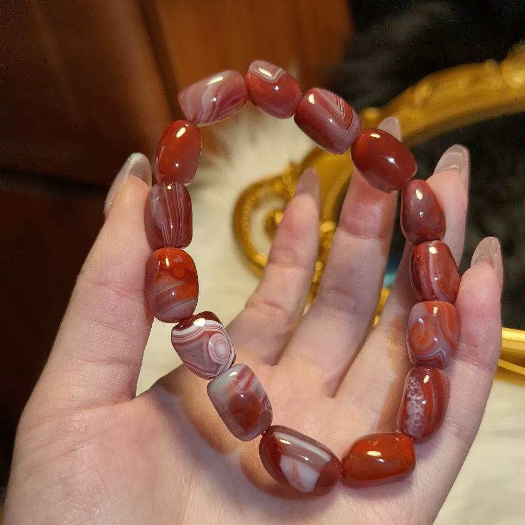 Natuurlijke Zuid-Rode Agaat Rood-Witte Kralenarmband