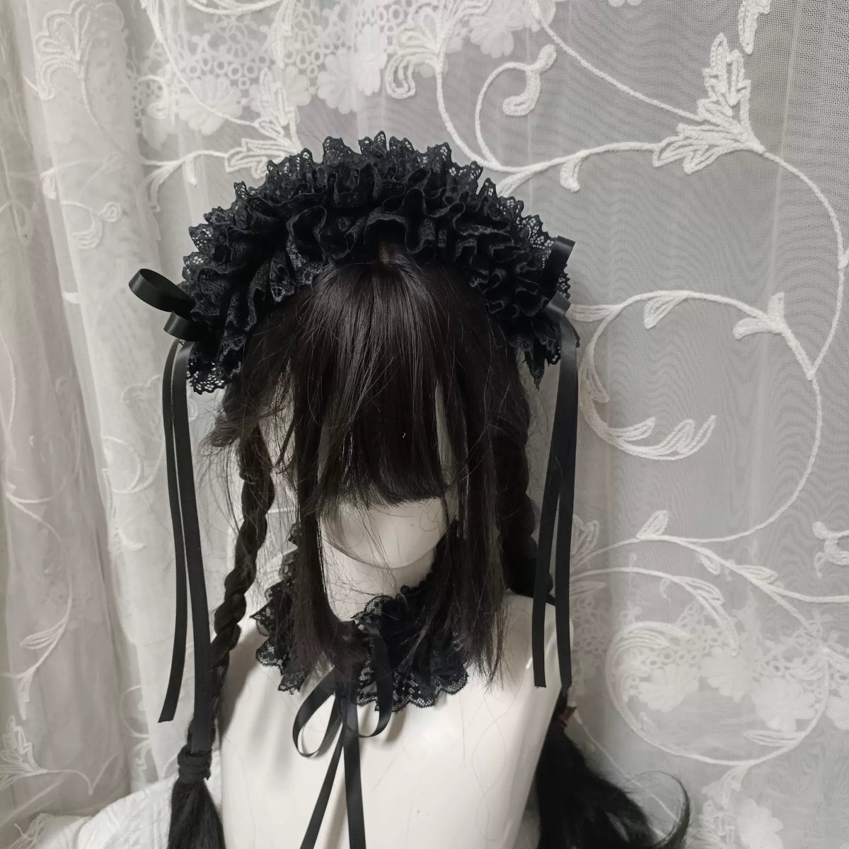Mörkgrått pannband i spets, Lolita-stil