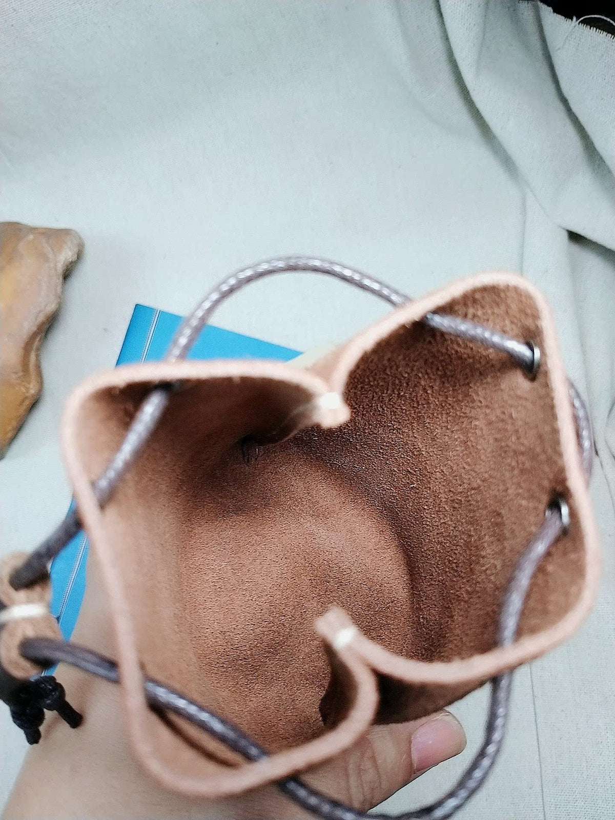 Suede Leather Drawstring Storage Pouch