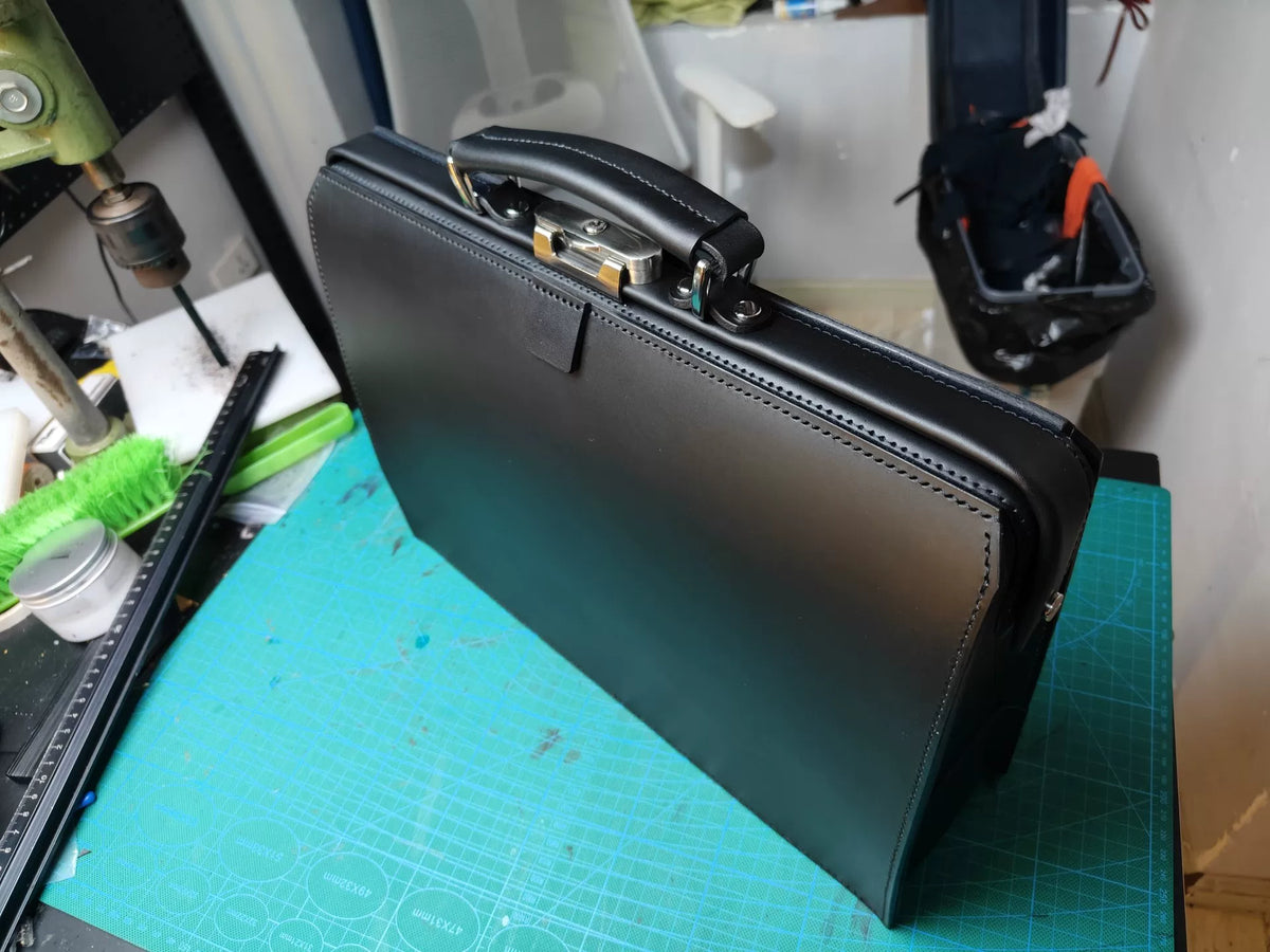 Black Leather Lawyer Briefcase Copper Hardware