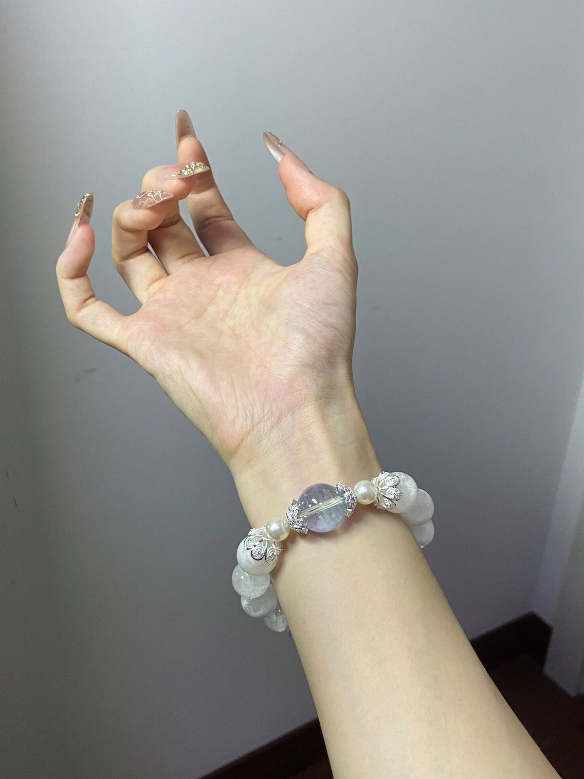 Snowflake Phantom Crystal Aquamarine Beaded Bracelet