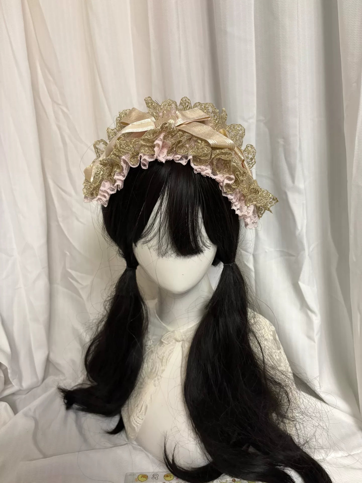 Gold Pink Lace Lolita Headpiece