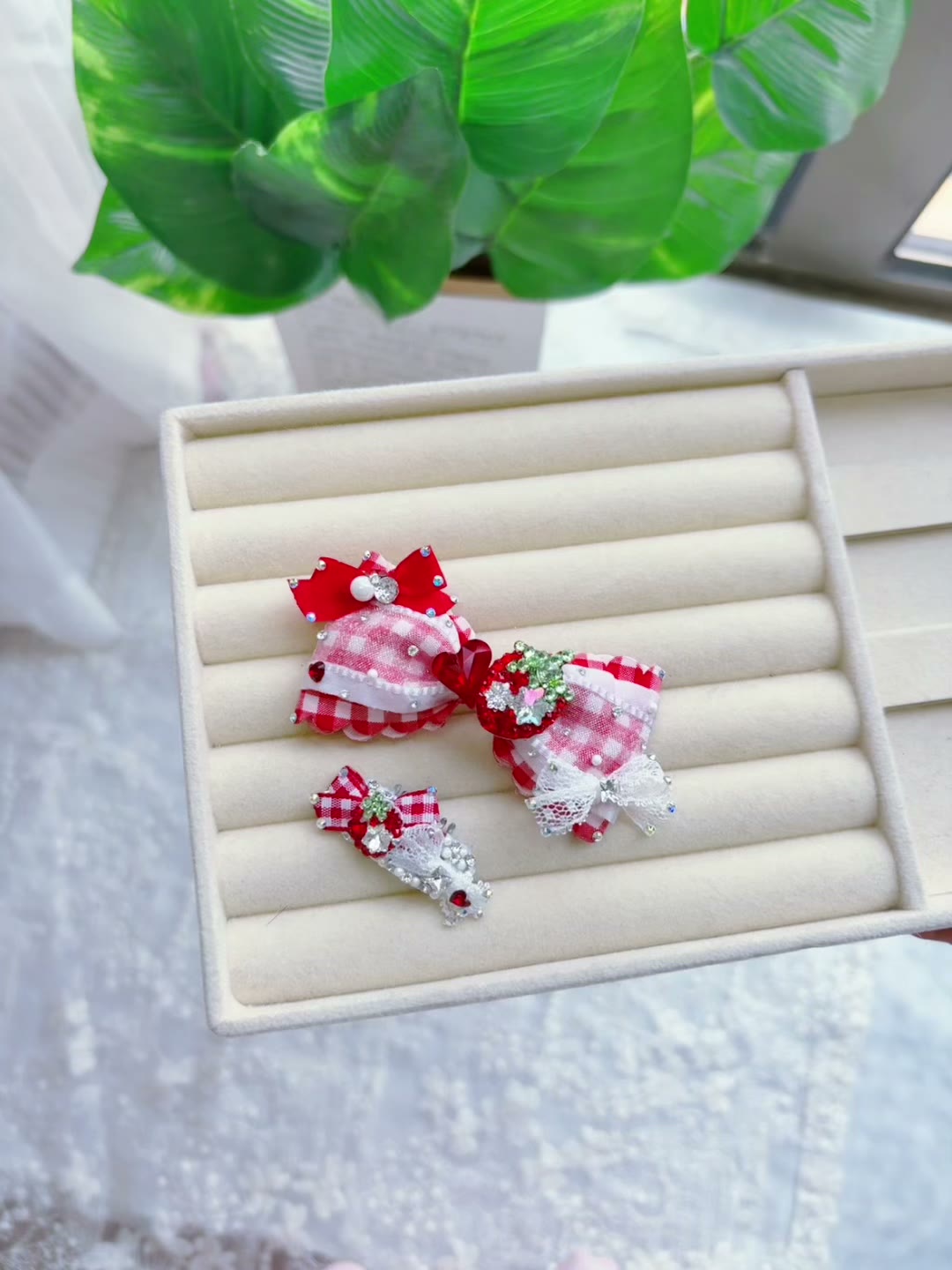 Red Gingham Pet Hair Bow Set