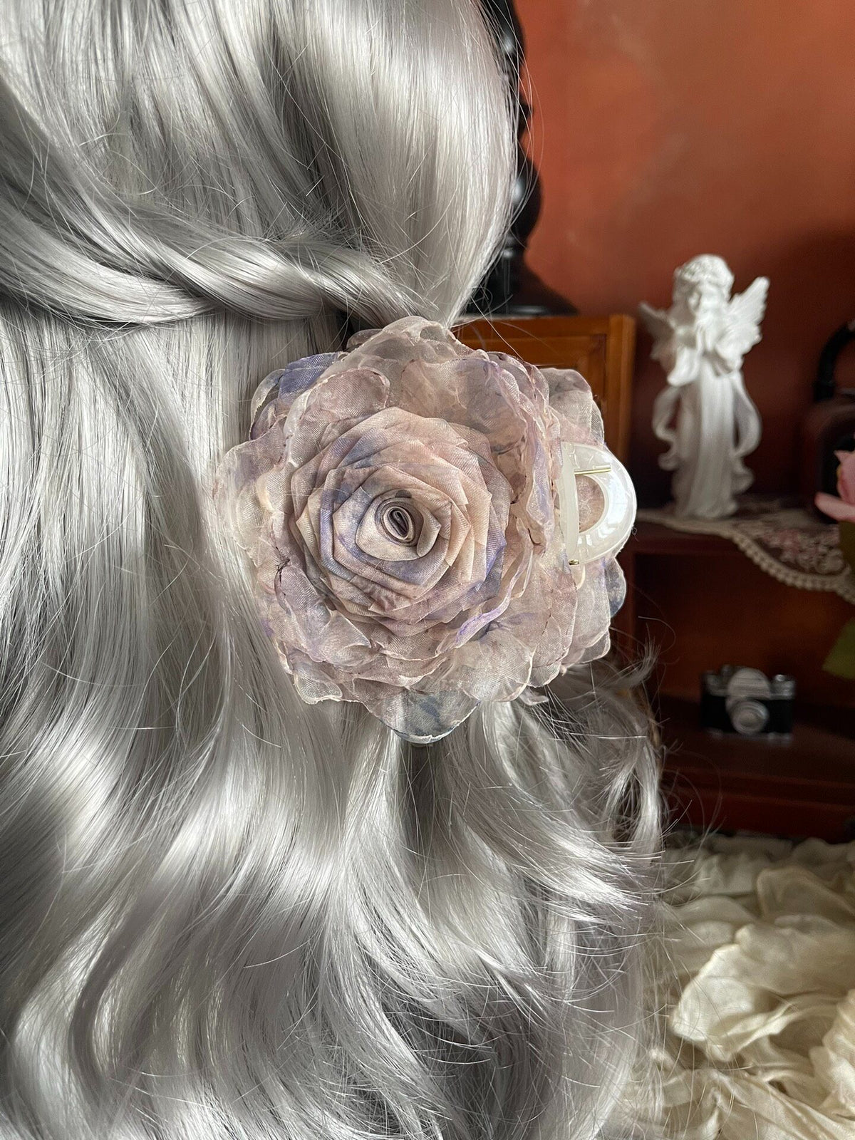 Handmade Fabric Rose Claw Clip