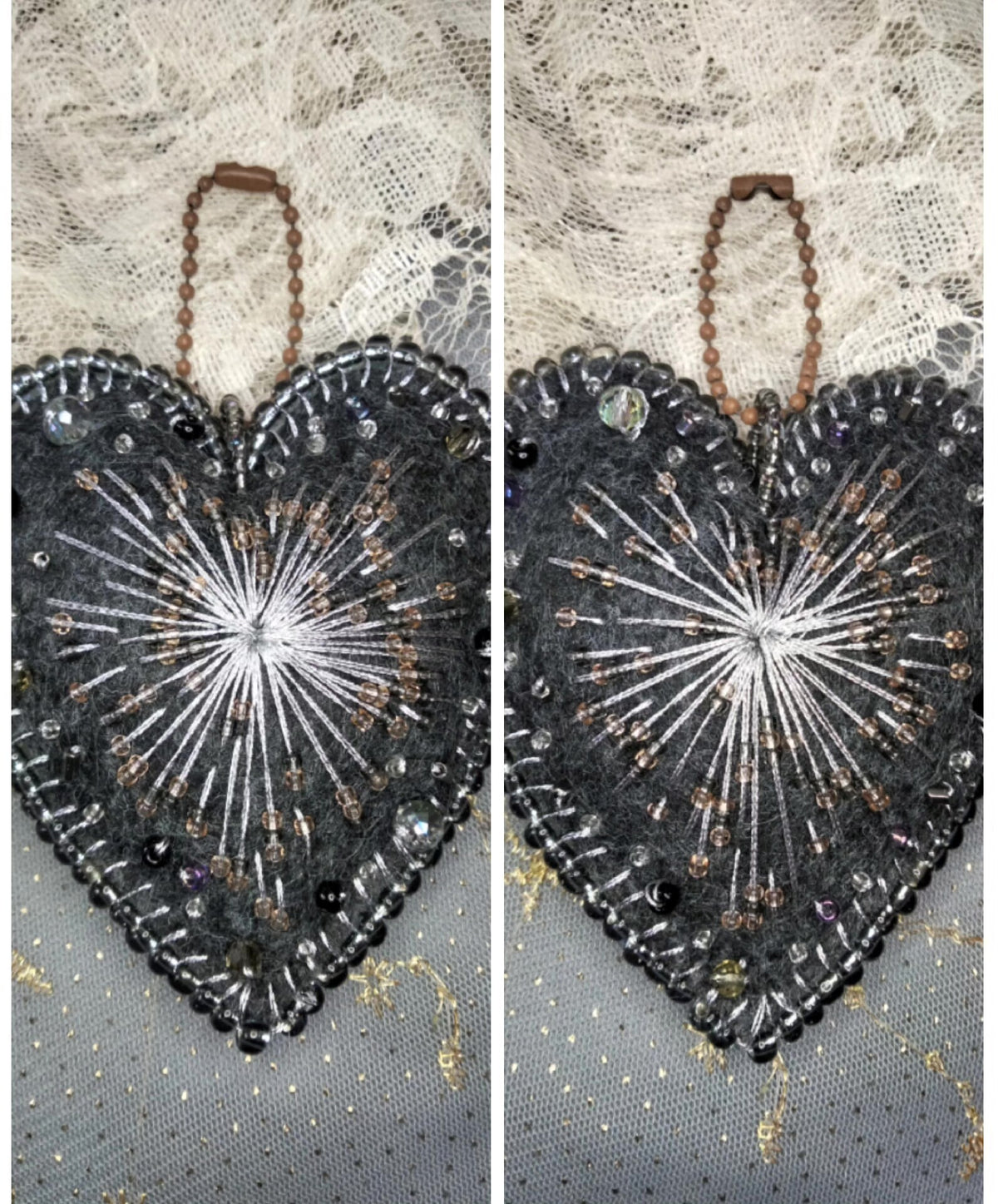 Handmade Beaded Felt Heart Pendant