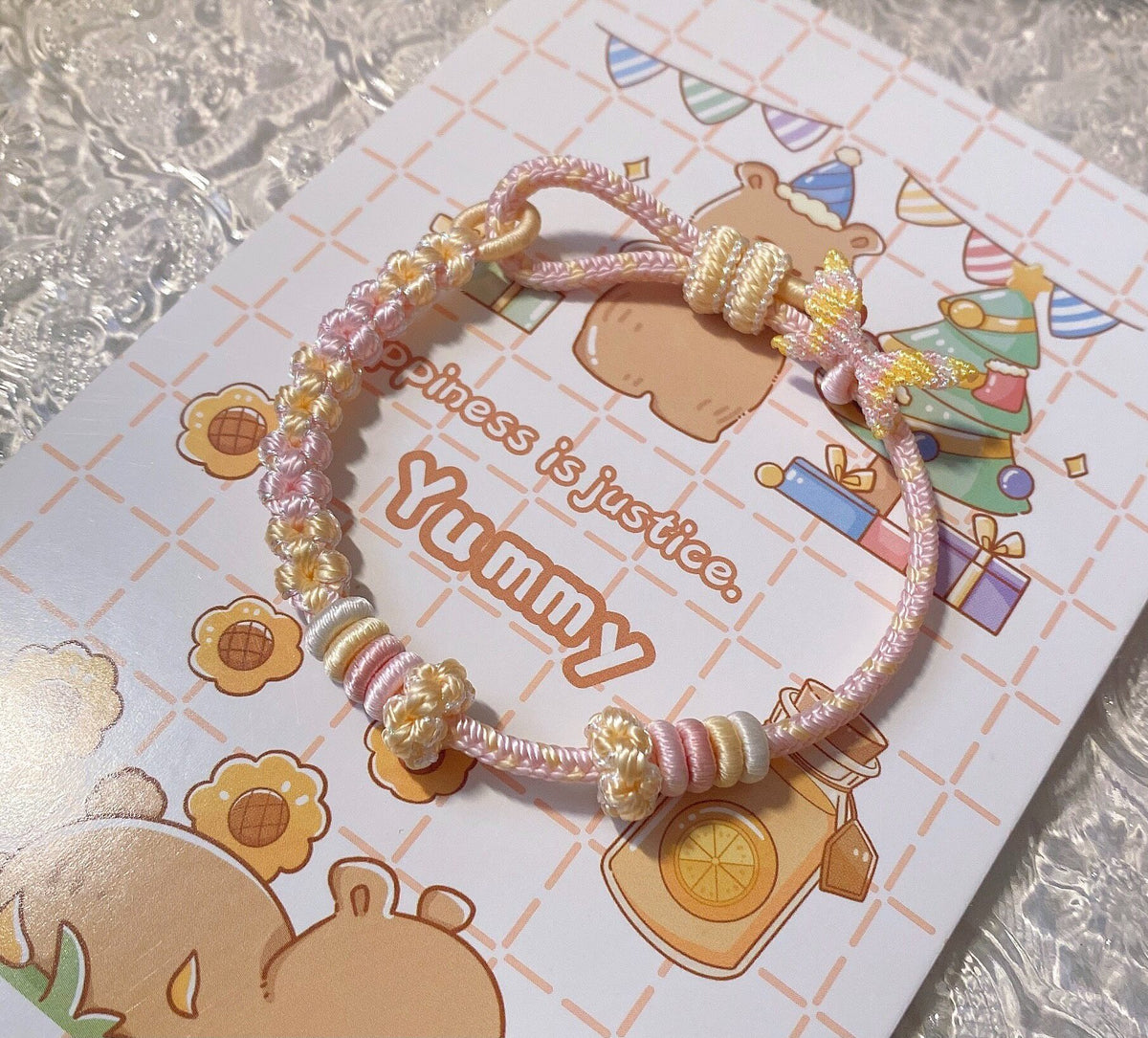 Handmade Braided Bracelet Pastel Flowers