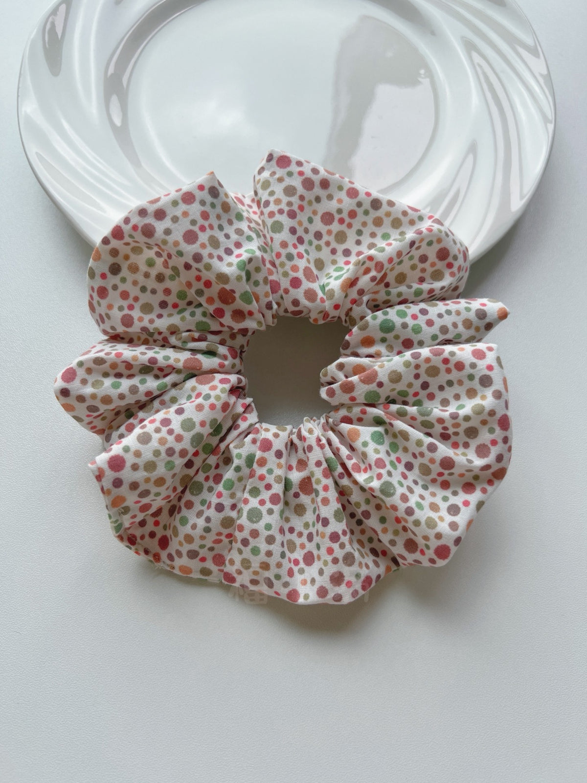 Polka Dot Fabric Scrunchie Hair Tie