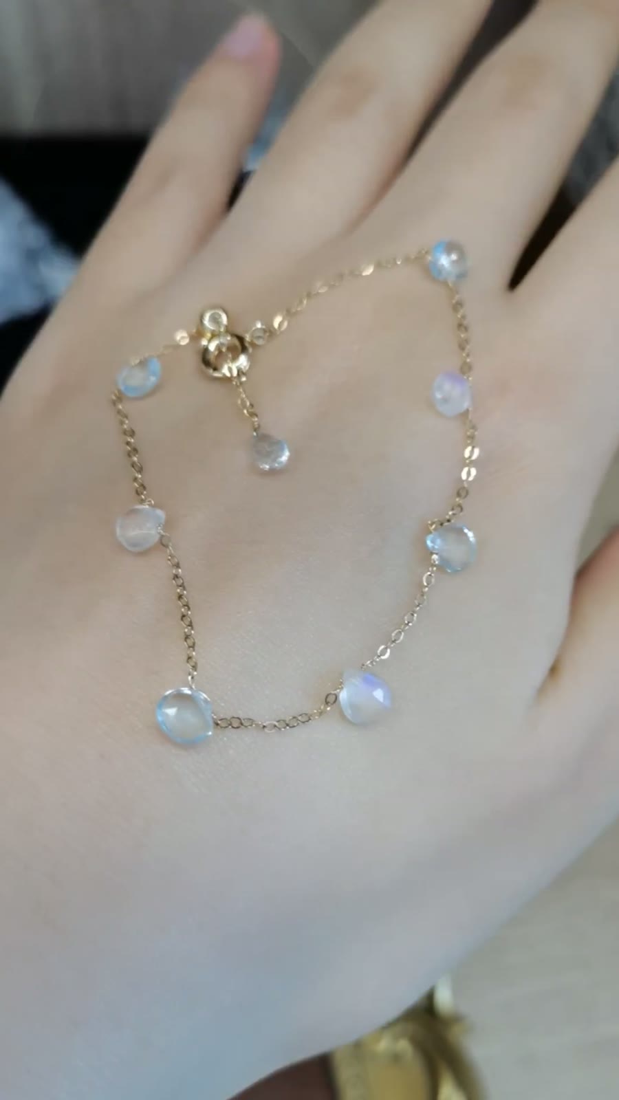 Natürlicher Mondstein-Blau-Apatit Herz-Armband