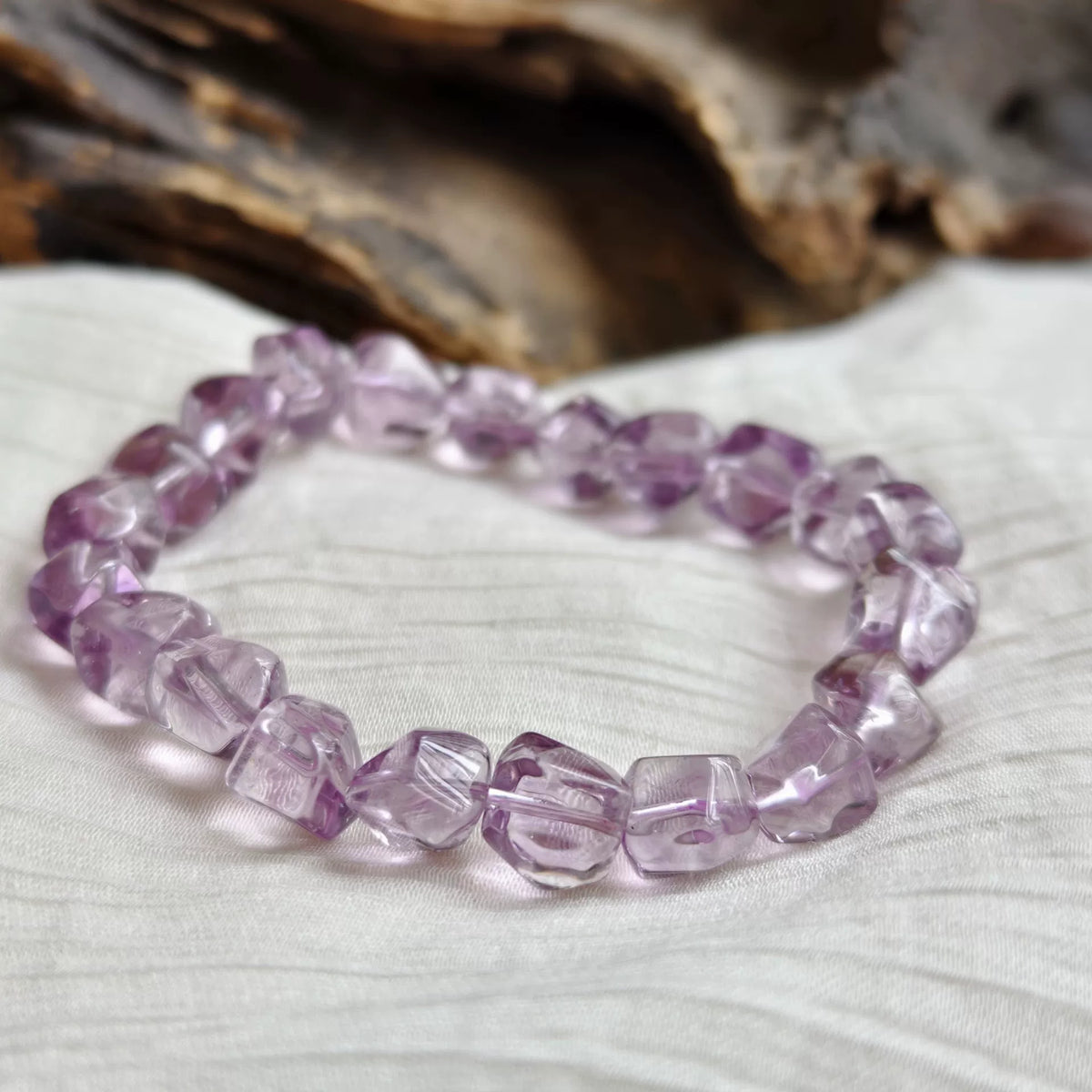 Natural Light Amethyst Faceted Beaded Bracelet