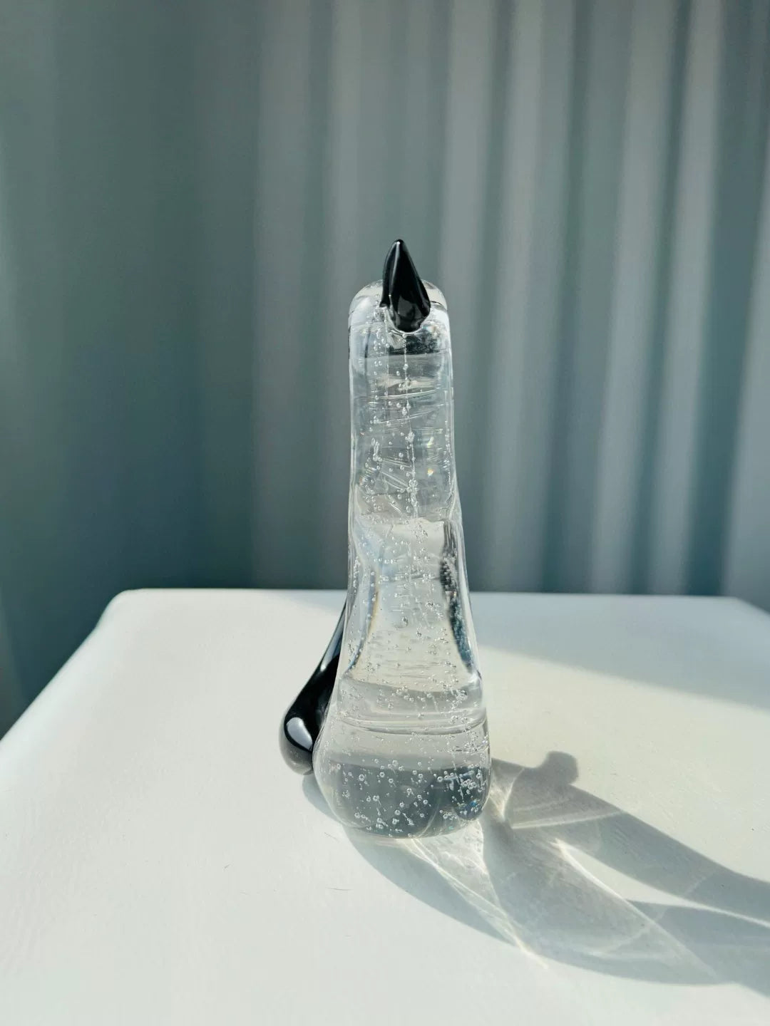 Clear Glass Cat Figurine with Bubbles