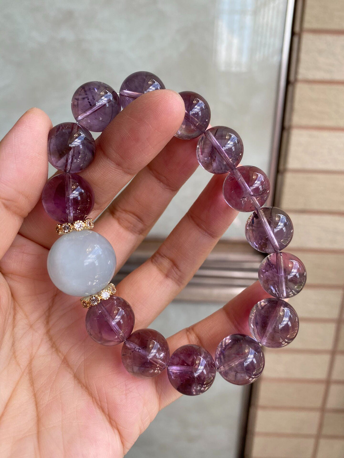 Amethyst Aquamarine Beaded Bracelet 14mm