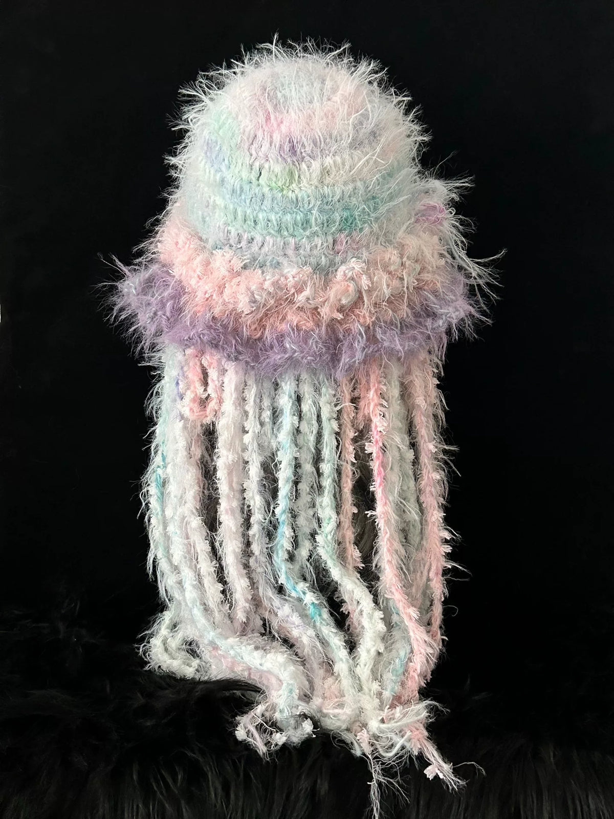Hand Crocheted Pastel Fuzzy Yarn Hat