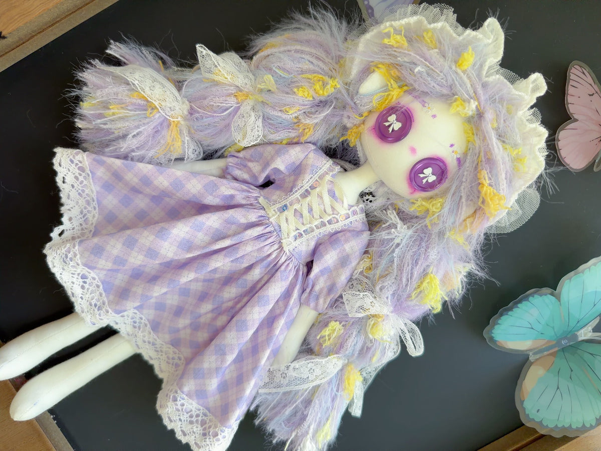 ハンドメイド ラベンダーギンチェック アートドール