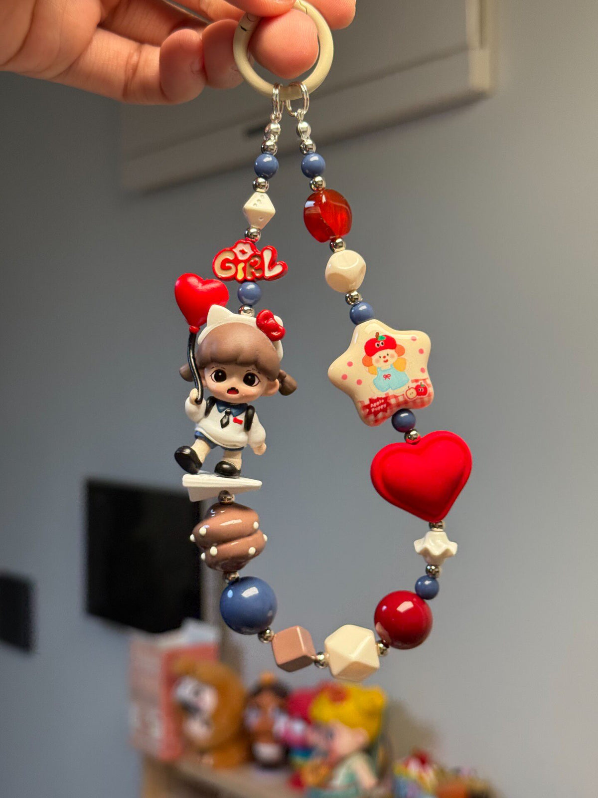 Red White Blue Beaded Phone Strap Charm