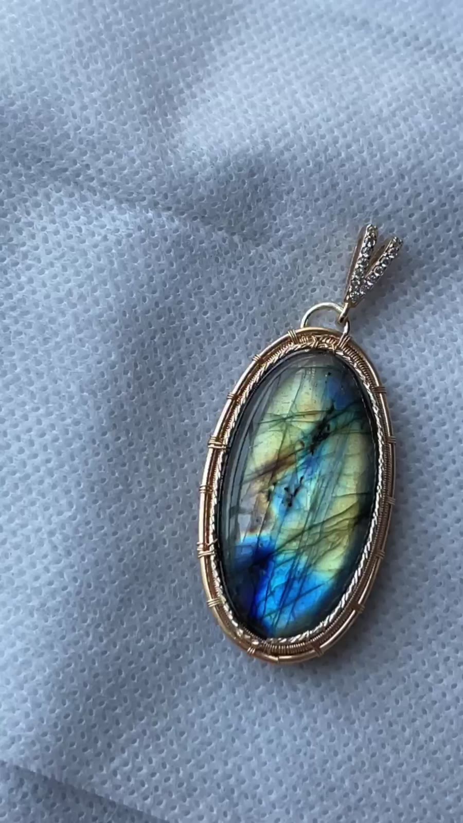 Natural Labradorite Minimalist Wire Wrapped Pendant