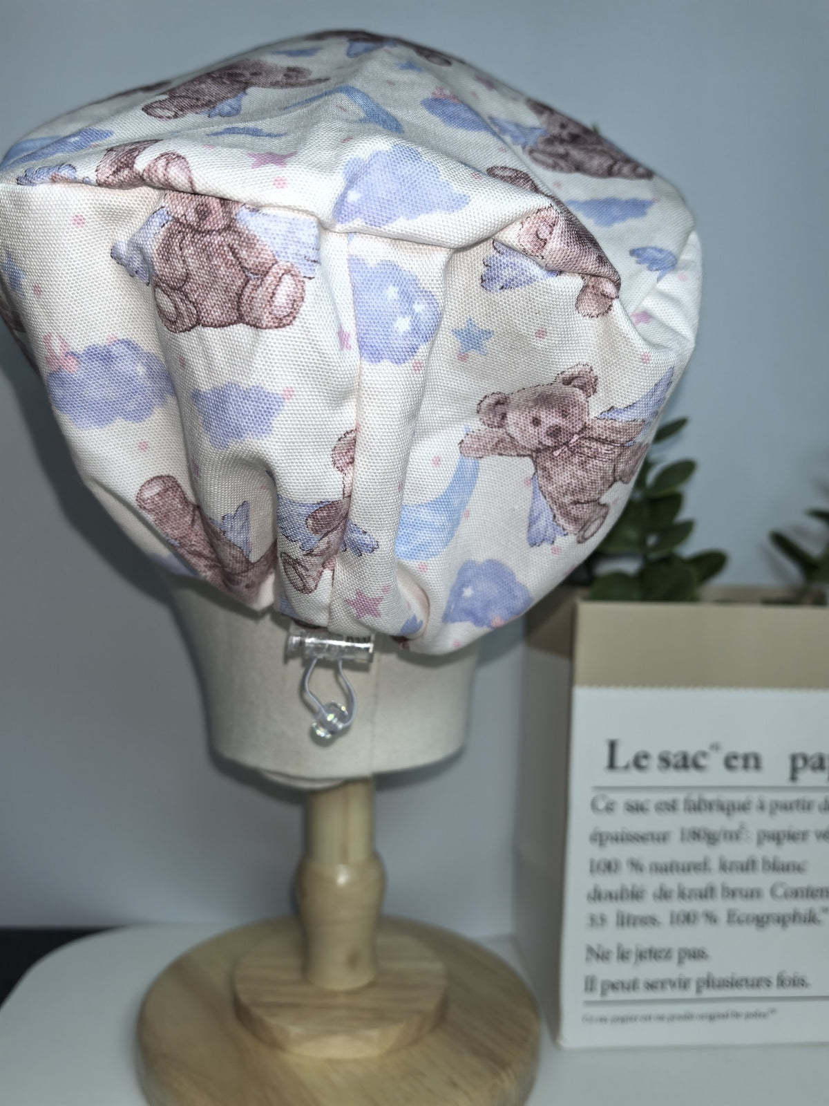 Gorro quirúrgico de algodón puro con estampado de oso