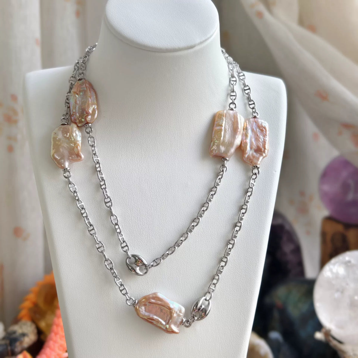 Pig Nose Baroque Parel Zilveren Ketting