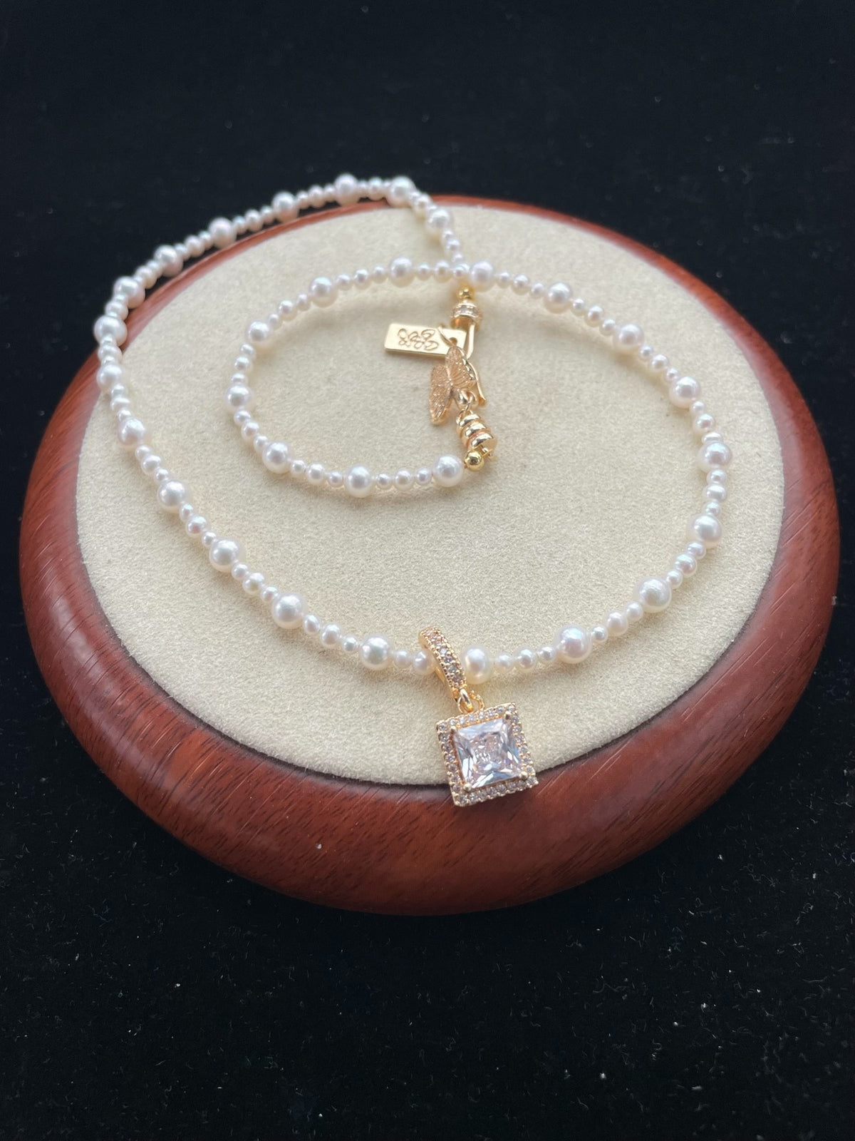 Natural Pearl Necklace with Square Pendant