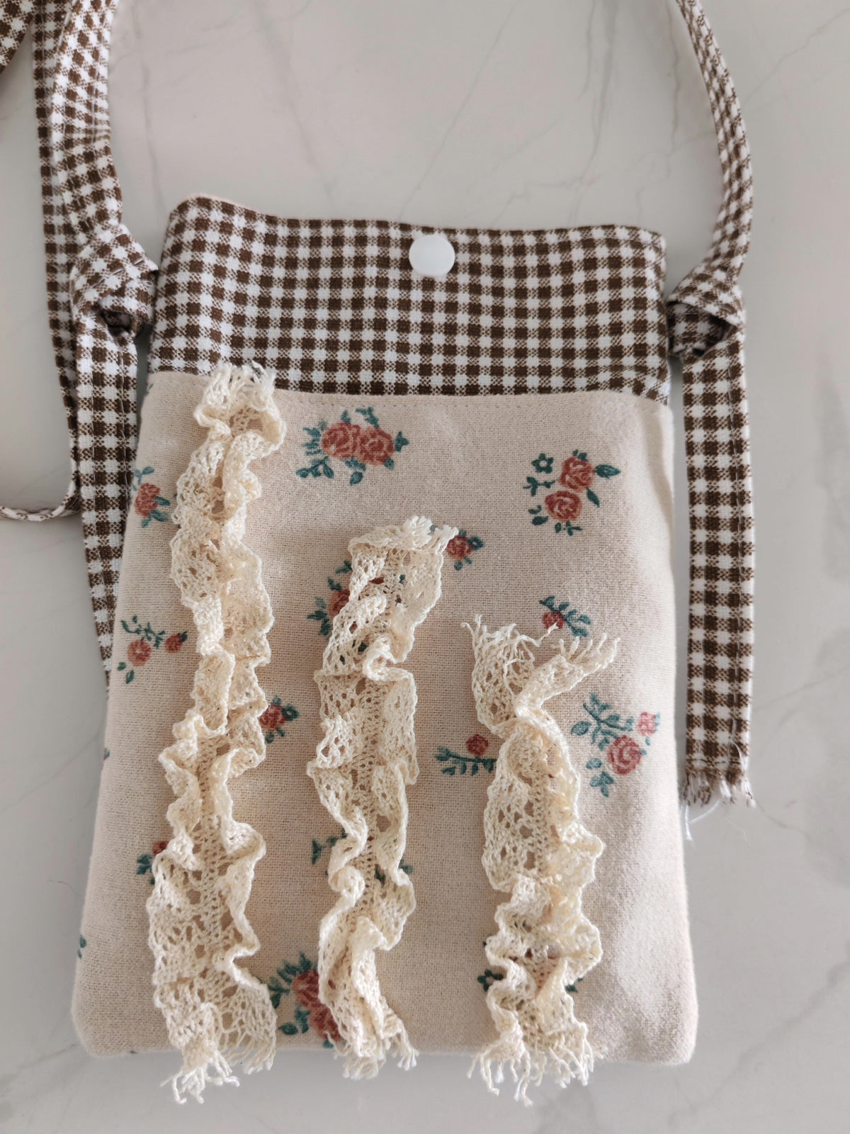 Handgemaakte Floral Gingham Crossbody Telefoentas
