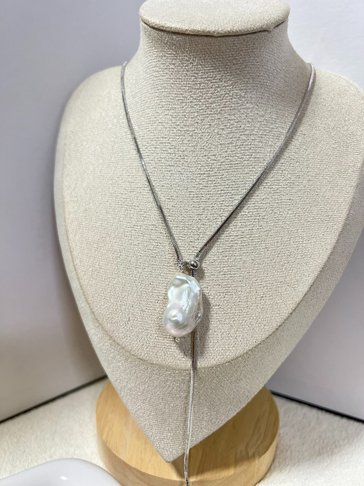 White Baroque Pearl Necklace Silver Chain