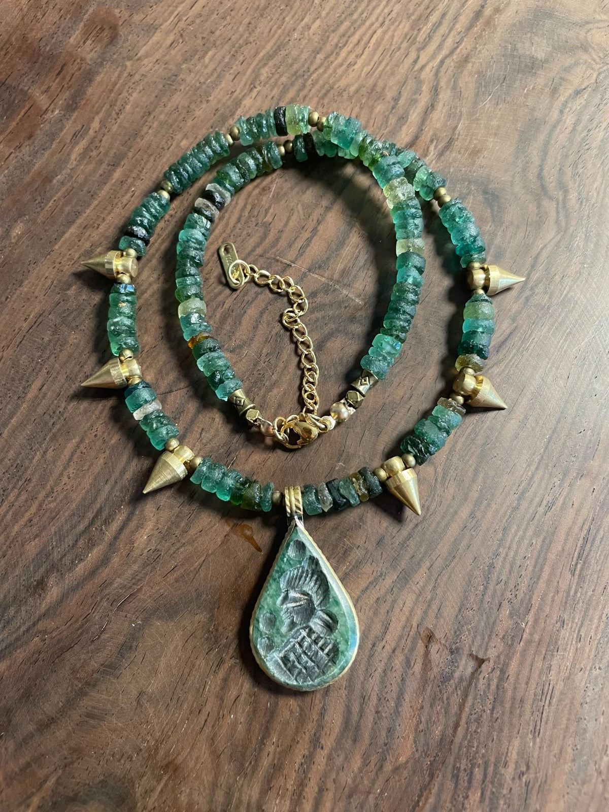 Green Gemstone Teardrop Pendant Necklace