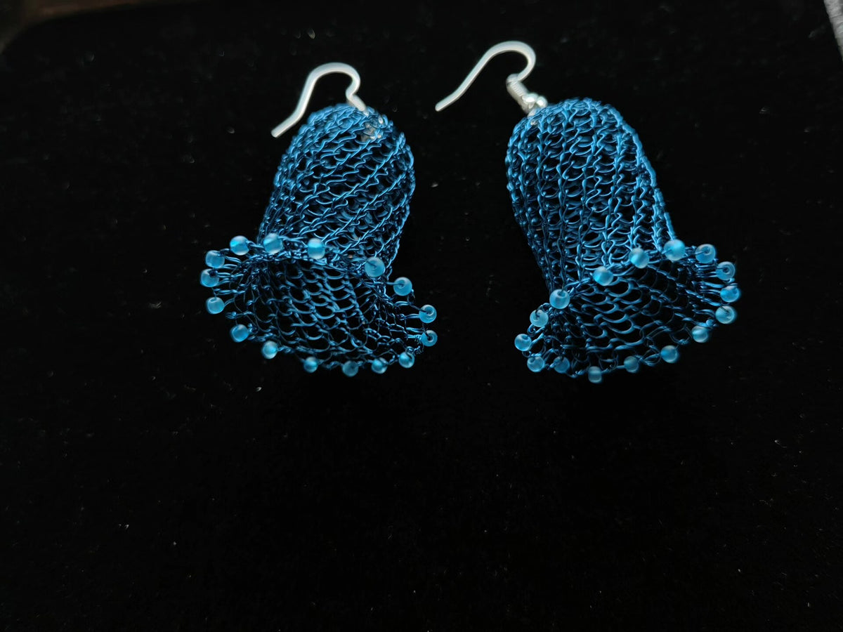 Handmade Crocheted Blue Bell Earrings