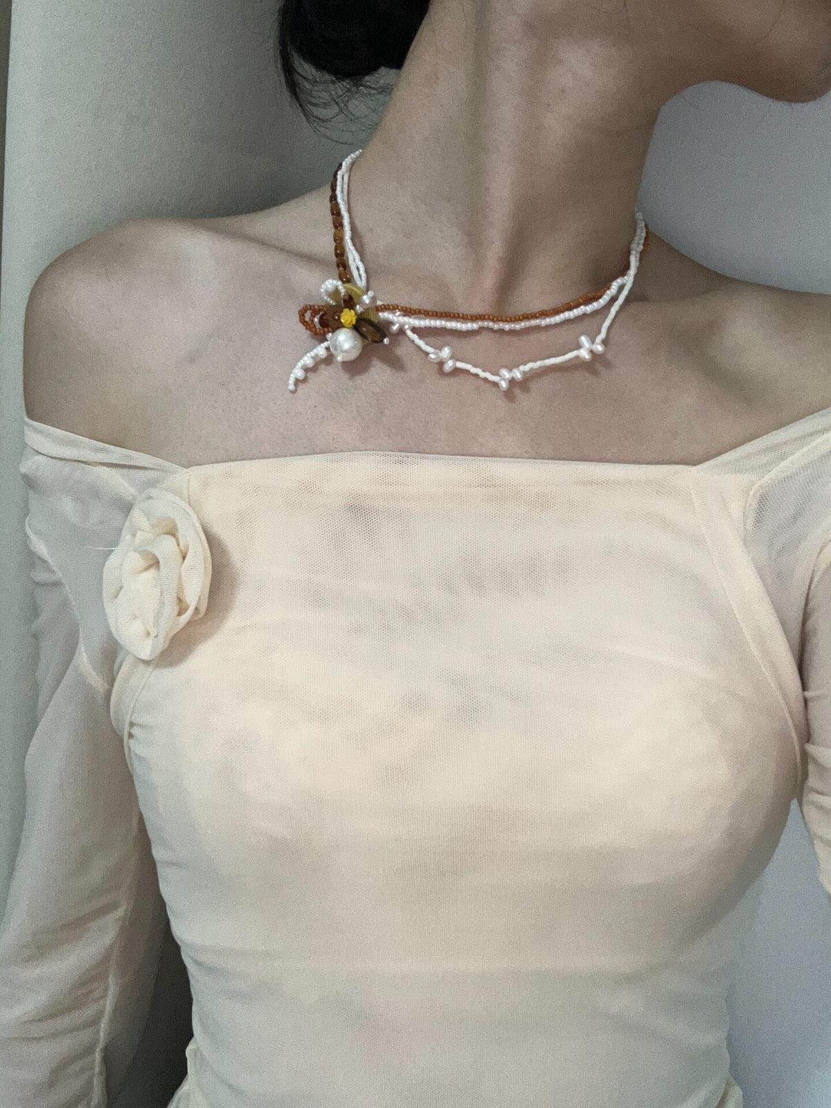 Three Strand Handmade Beaded Autumn Necklace