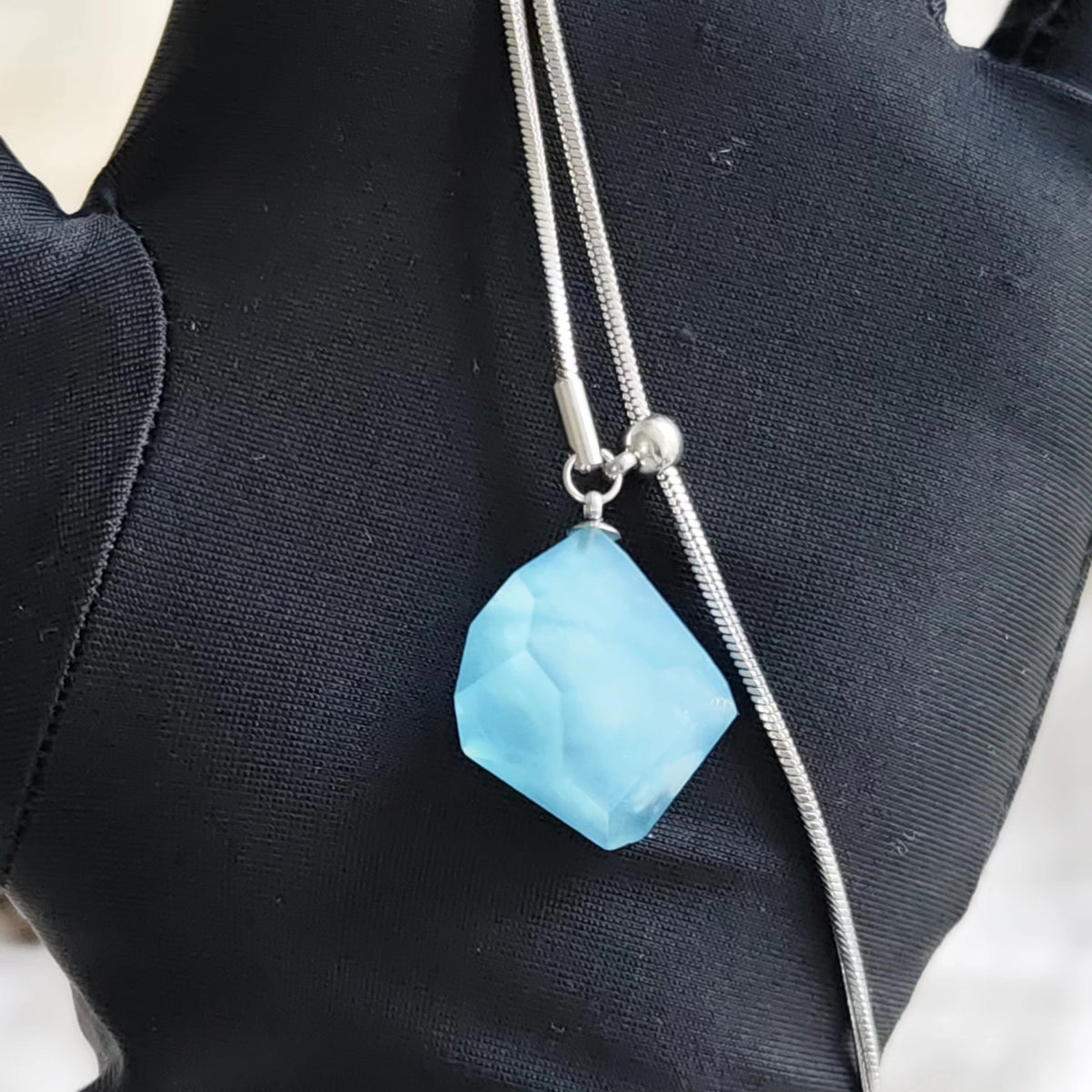 Raw Cut Aquamarine Pendant Necklace Titanium Steel Chain