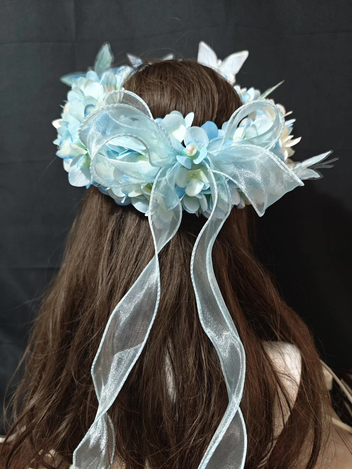 Blue White Hydrangea Wreath Hair Clip
