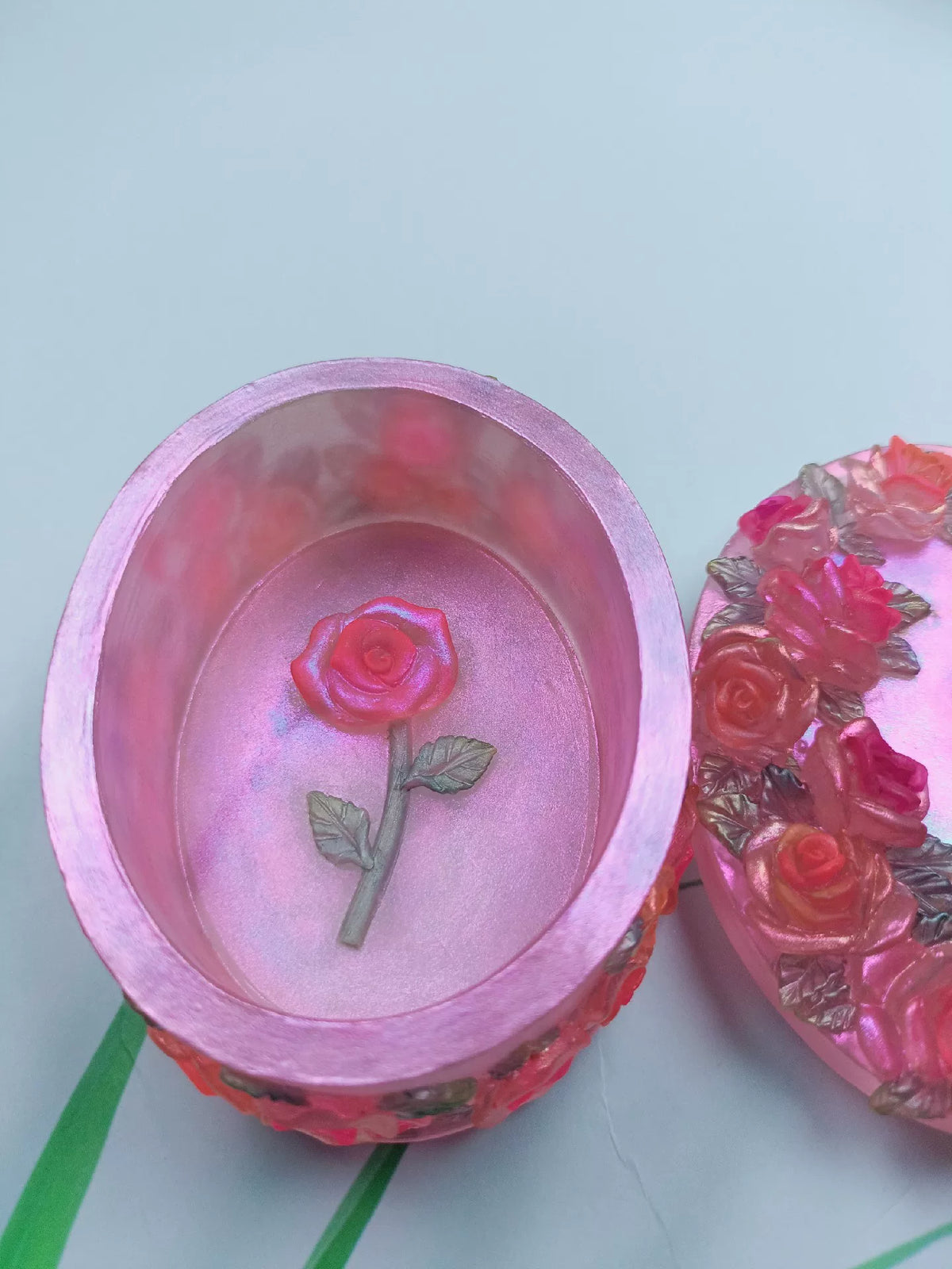 Rose Resin Jewelry Box with Floral Relief Lid