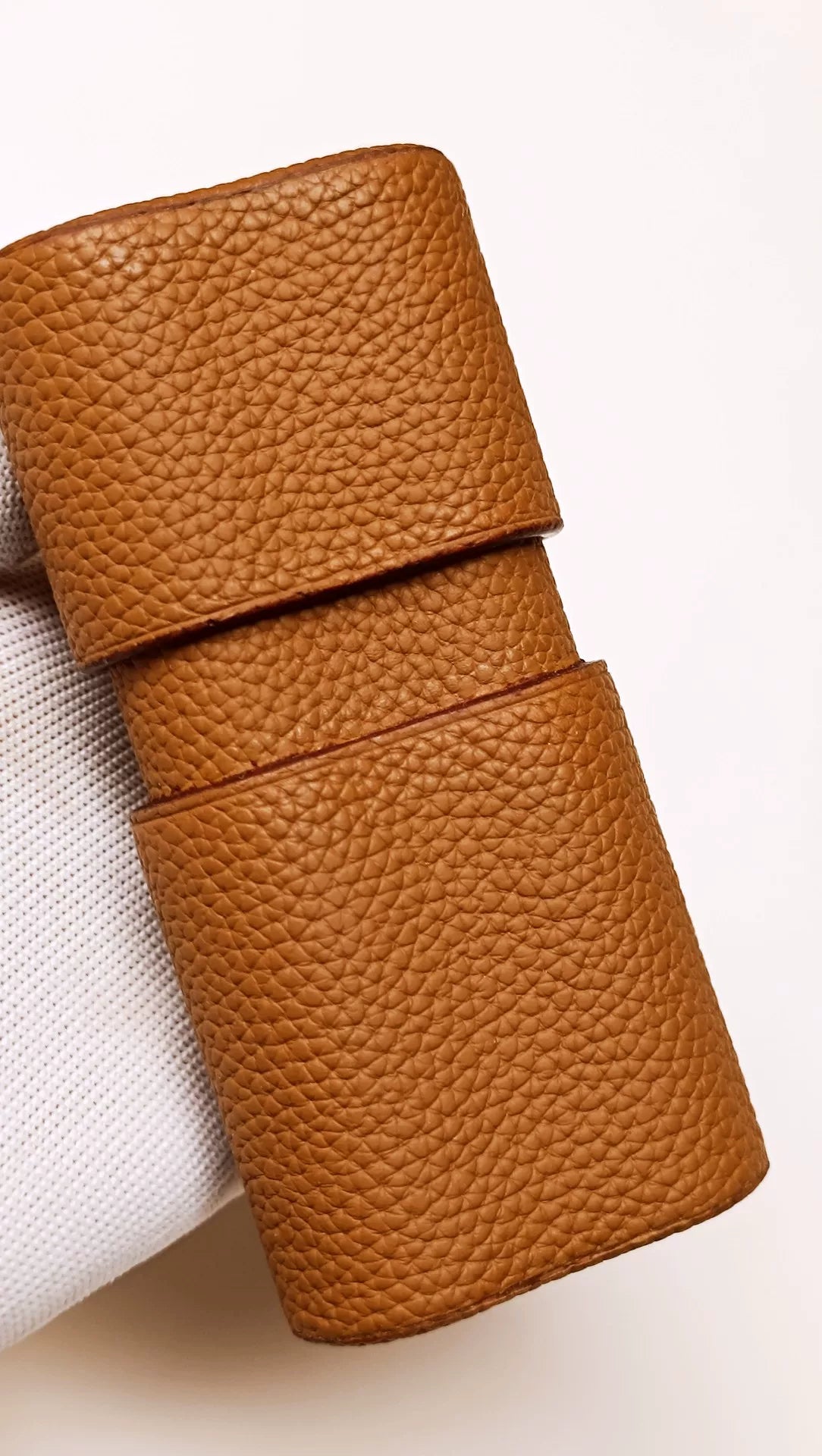Caramel Togo Leather Triangular Cigar Case