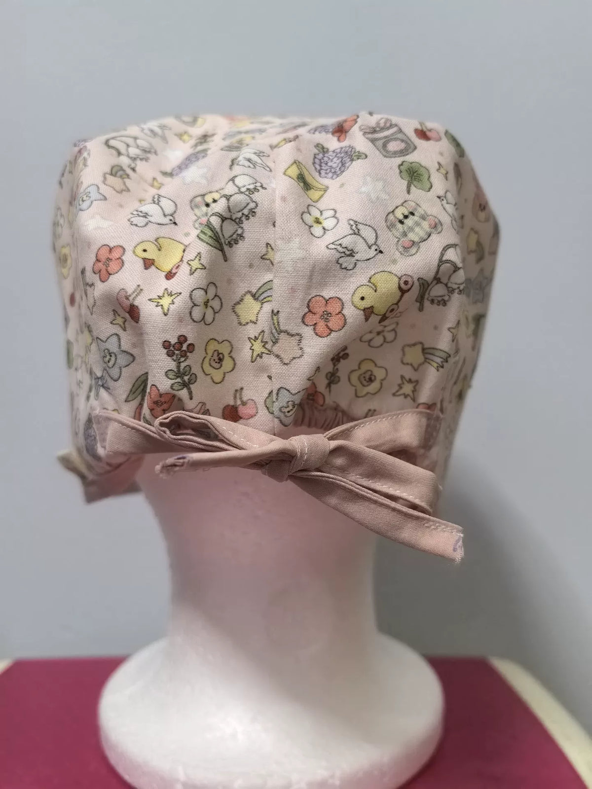 Mini gorro quirúrgico de algodón con ribete rosa viejo