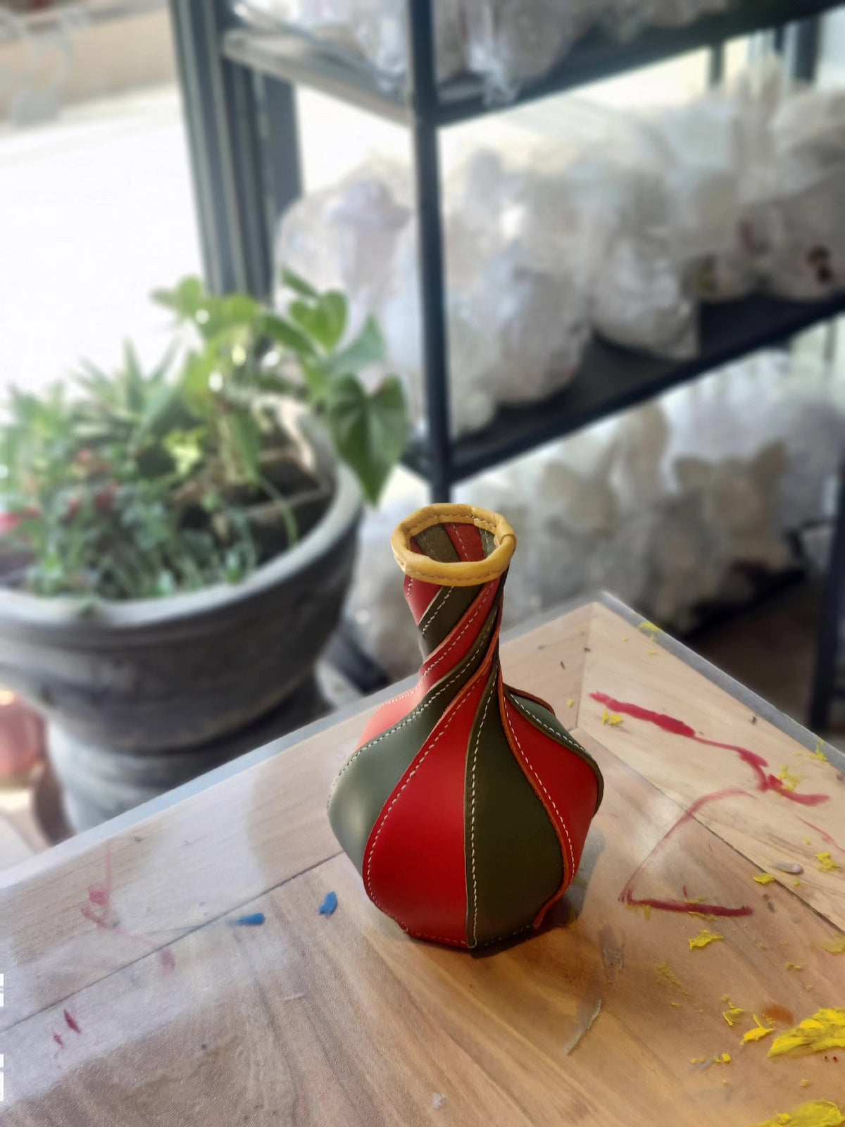 Twisted Leather Vase Handcrafted Sculptural Decor