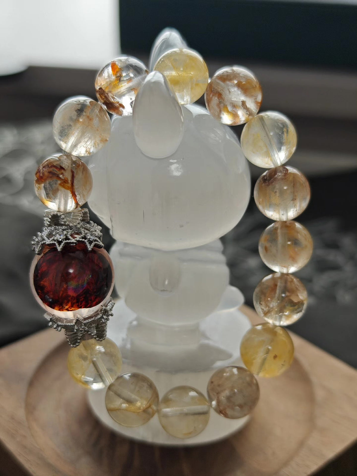 Natural Quartz Bracelet with Red Blood Bead