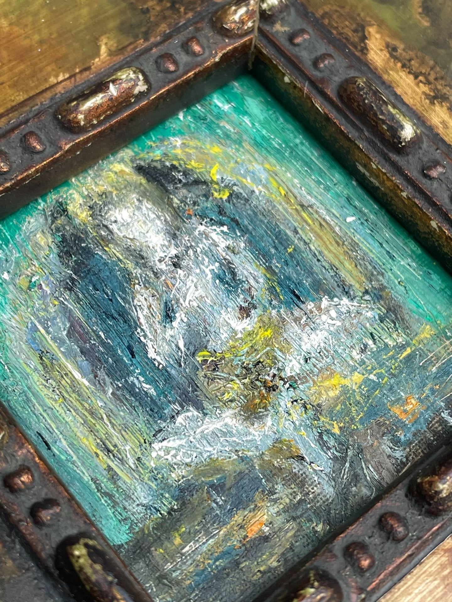 Hand-Painted Oil Painting, 8x8 cm Canvas, Wood & Metal Frame