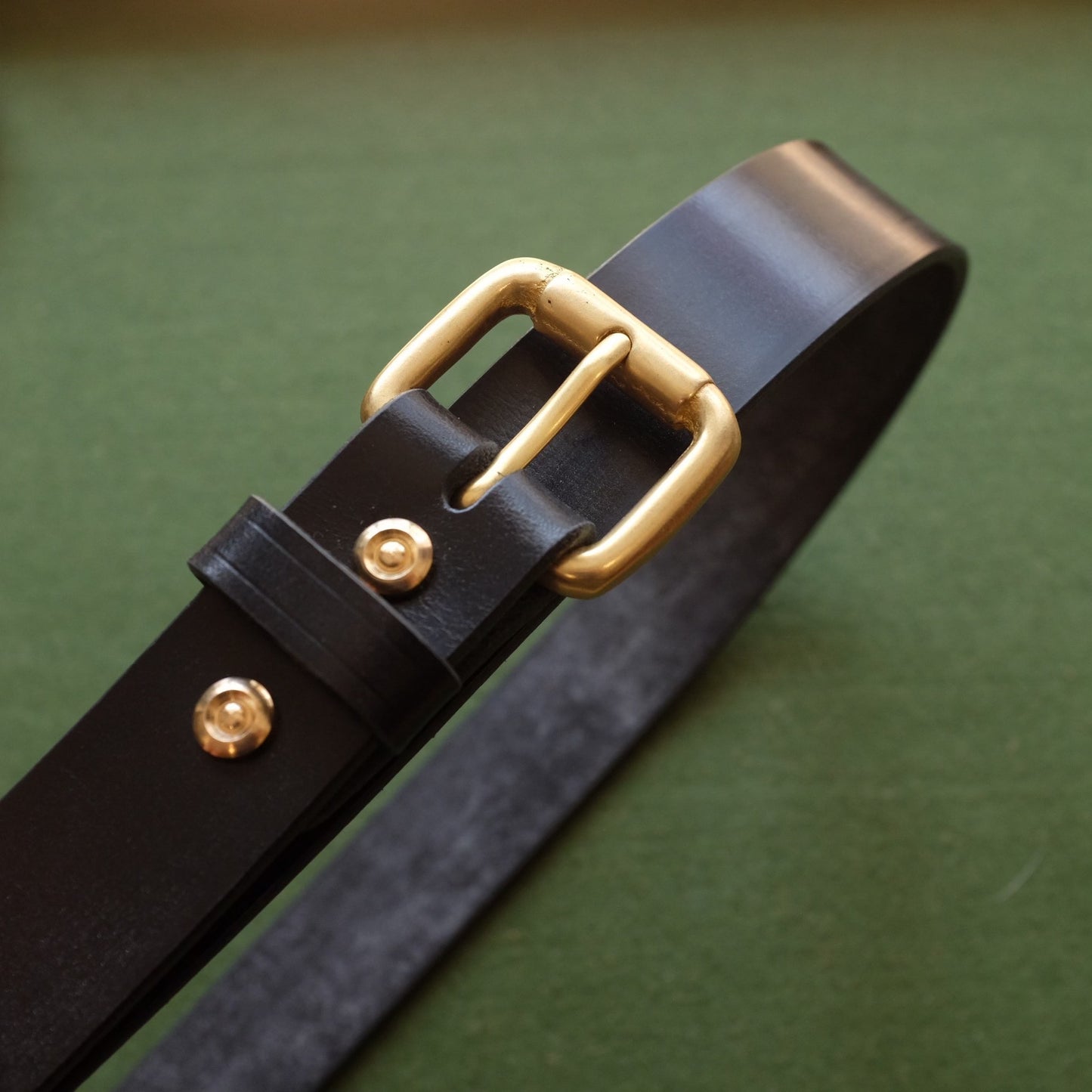Black Leather Belt with Brass Buckle