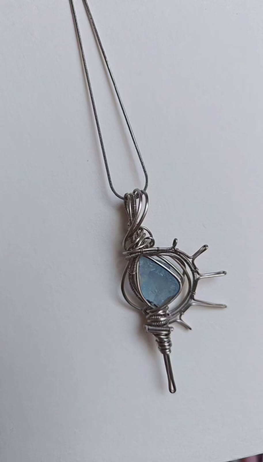 Wire Wrapped Aquamarine Ship Wheel Necklace