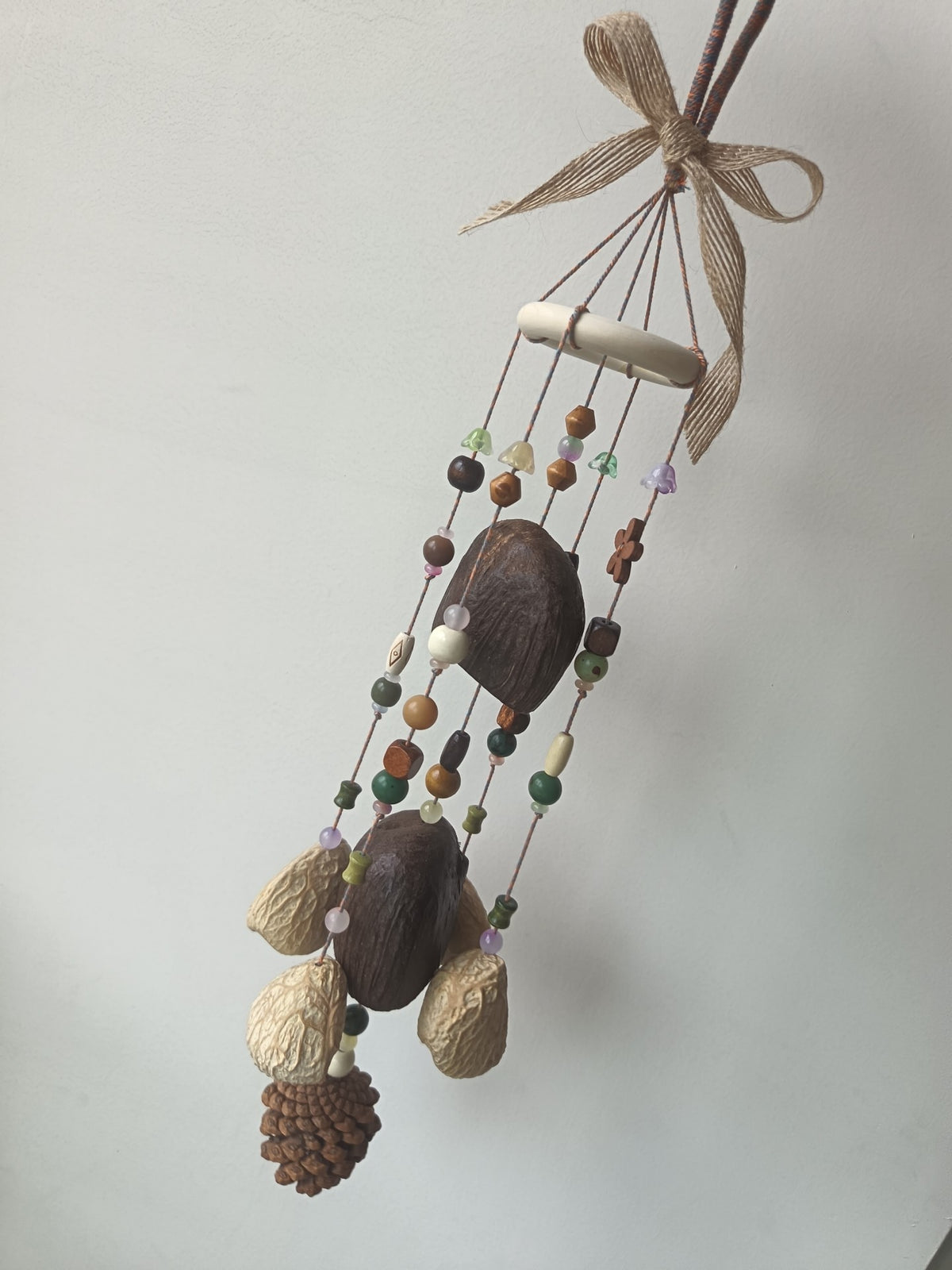 Coconut Shell Wind Chime with Colorful Beads