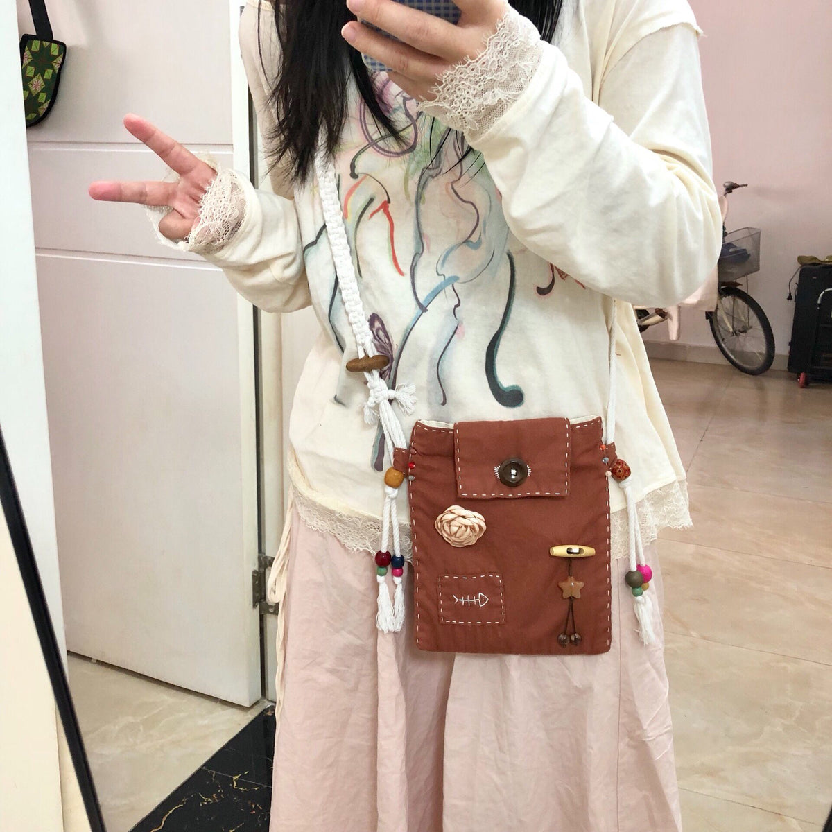 Handmade crossbody phone bag with braided strap
