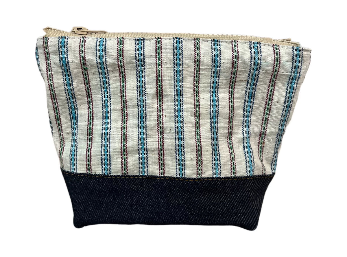 Handgemaakt etui met rits geweven stof denim patchwork