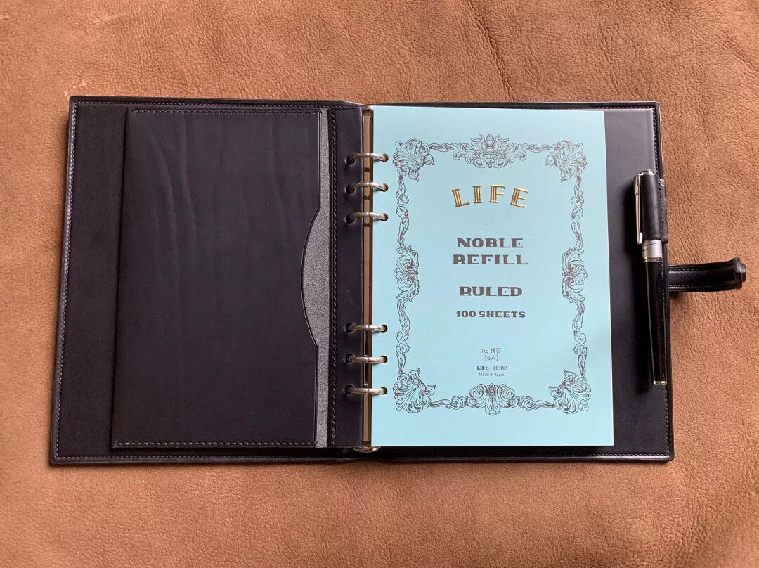A5 Black Leather Loose Leaf Notebook