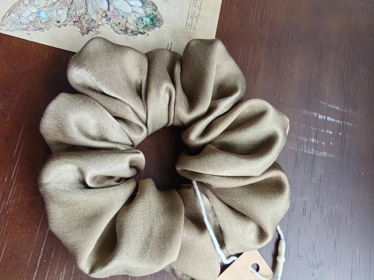 Grote Satin Scrunchie in Muted Olive Taupe