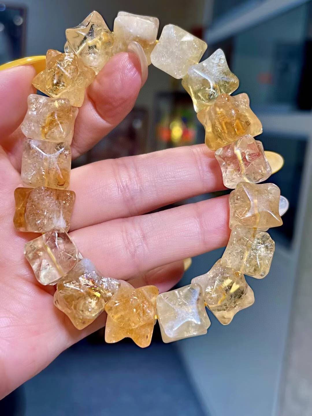 Star-Shaped Yellow Crystal Bracelet, 12mm Beads, 57g