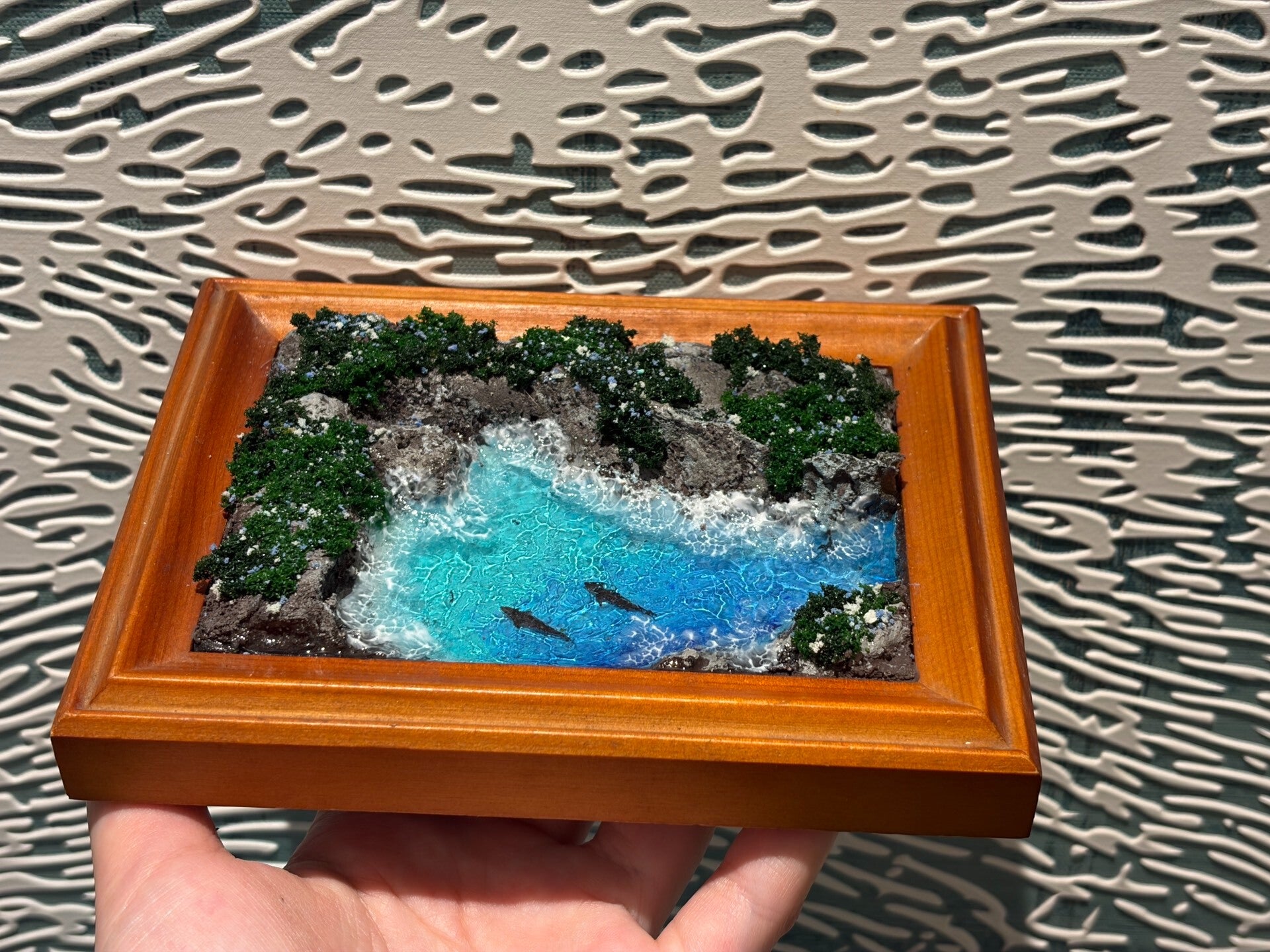 Miniature Coastal Diorama in Wooden Frame 15x11x2cm