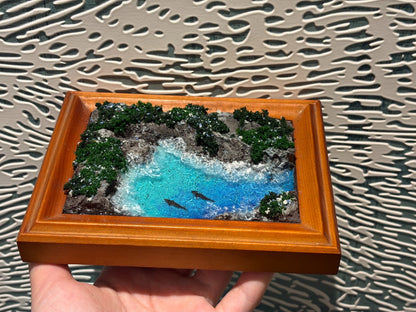 Miniature Coastal Diorama in Wooden Frame 15x11x2cm
